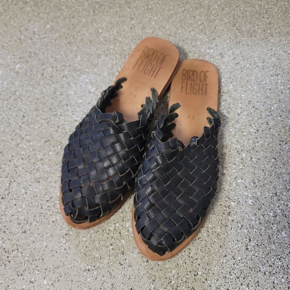 Bird Of Flight Leather Woven Slip On Mule Sandal Size 9.5